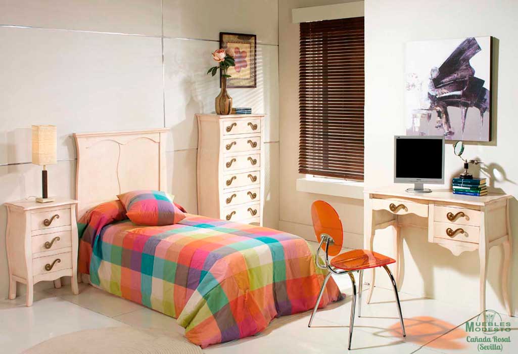 Dormitorio juvenil en blanco y vintage